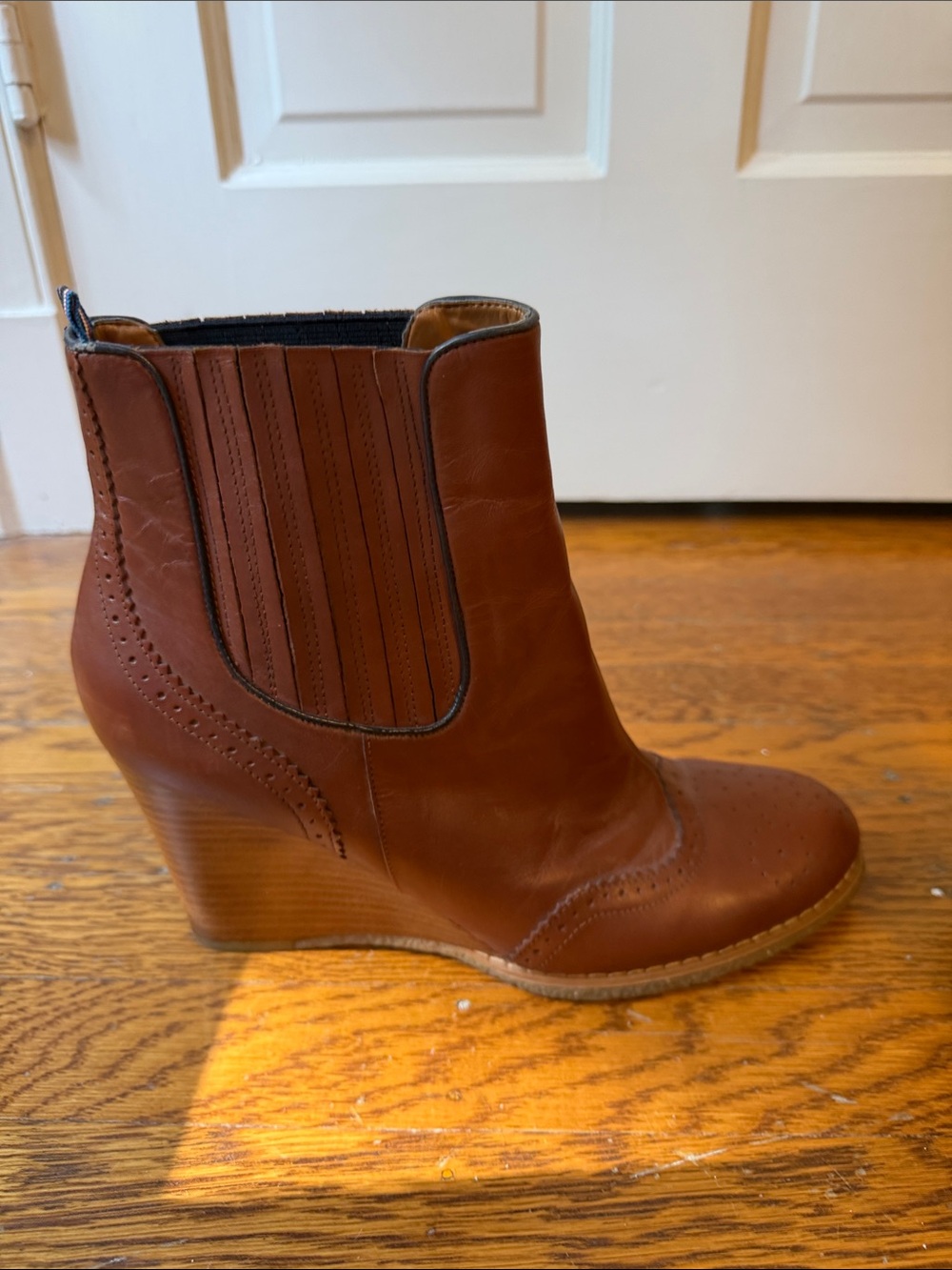 Tommy Hilfiger Brown Leather Wedge Chelsea Bootie